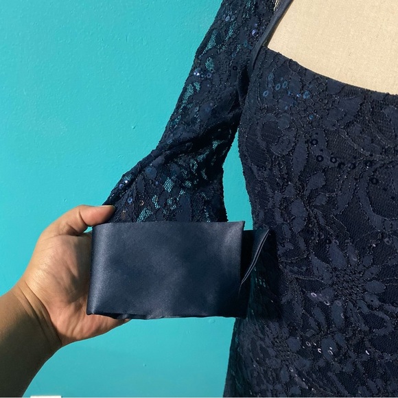 JS Collections 8 Navy Blue Lace Sequin Sheath Dress Bolero Crop Jacket 2 PC Set - Picture 7 of 9